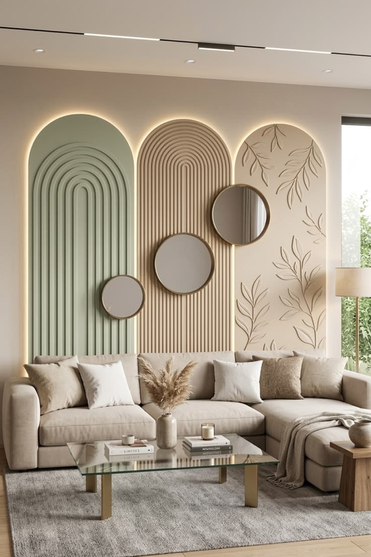 Modern Arched Fluted Living Room Wall