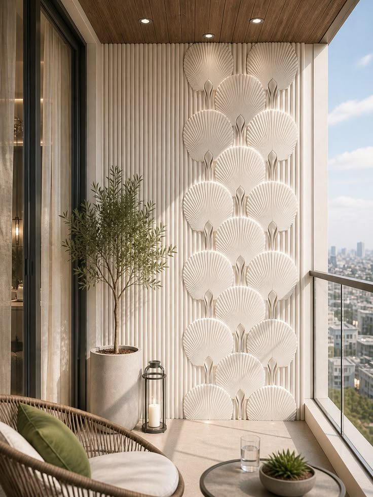Modern Balcony Fluted Shell Accent Wall