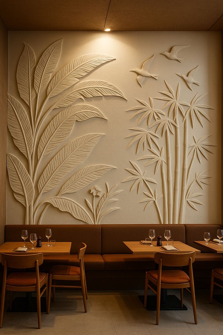 Tropical Bamboo & Birds Dining Wall