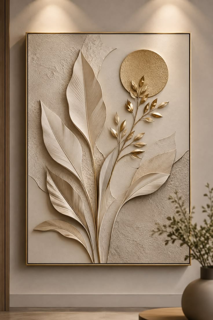 Golden Sun & Botanical Leaf 3D Frame