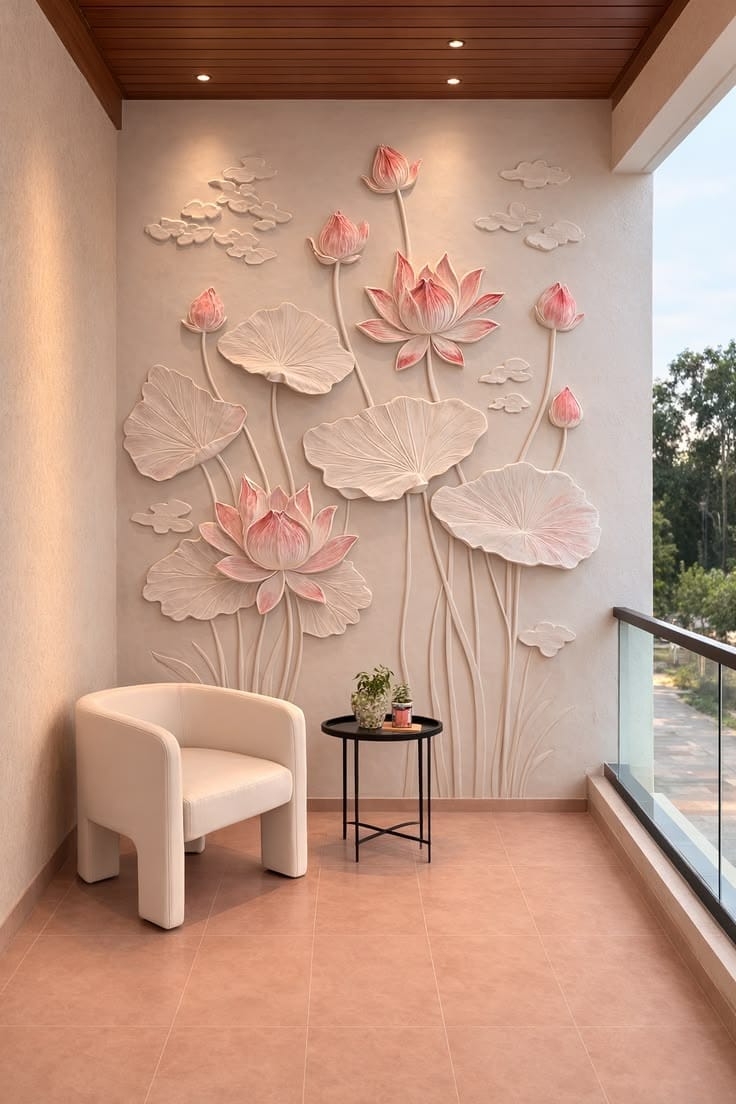 Blooming Lotus Balcony 3D Relief Mural