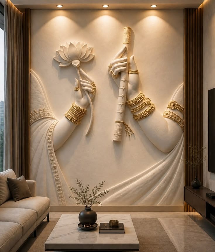 Radha Krishna Divine Hands 3D Mural