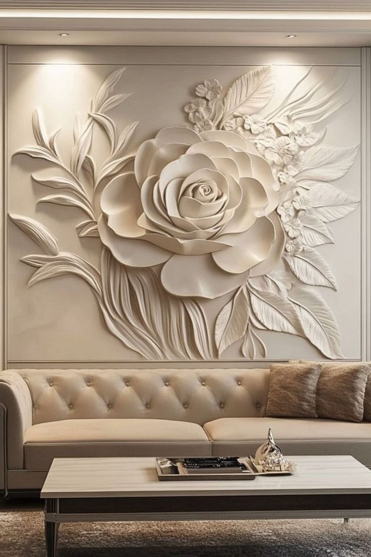 Luxury 3D Sculpted Rose Accent Mural